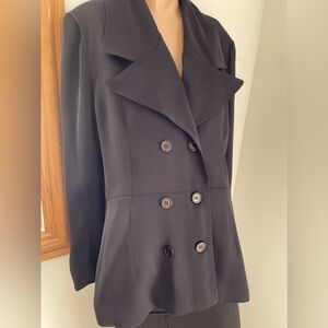 22.5” PTP vintage blazer made in Canada dark blue navy double breasted jacket